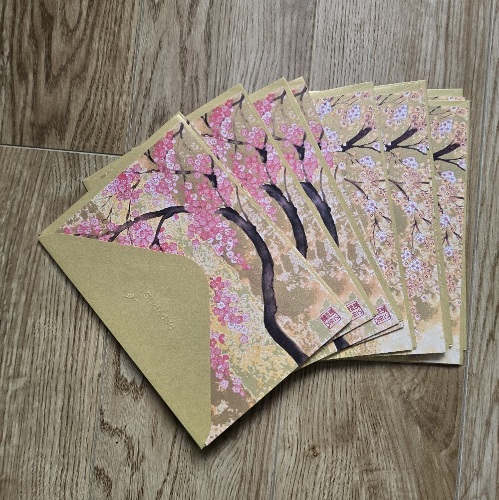 NEW❤️ 10 Quality Blank Cards. Cherry Blossom Cards w Matching Envelopes